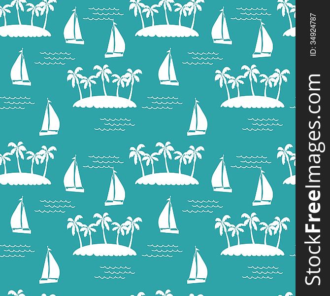 Summer background with yacht and palm