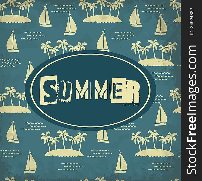 Summer background with yacht and palm