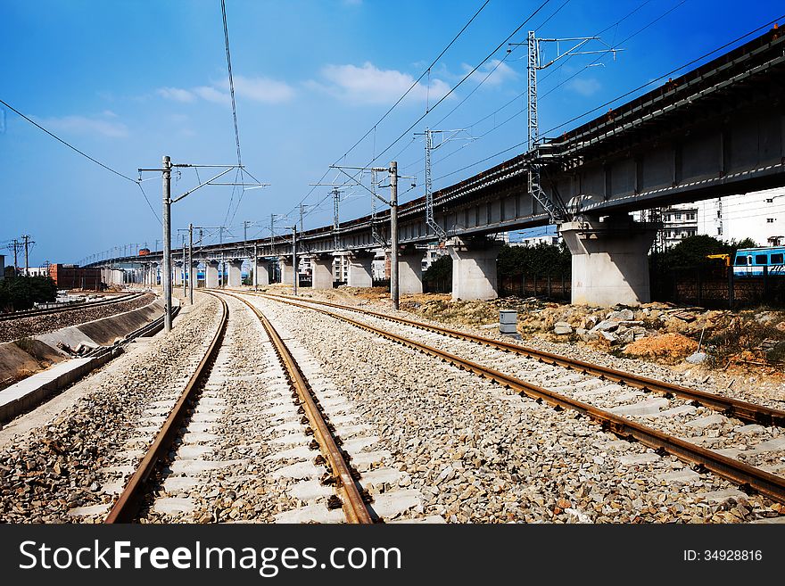 New electric railroad and viaduct in China