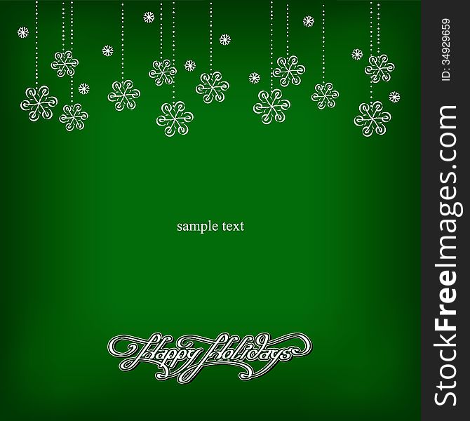 Xmas, green background with snowflakes