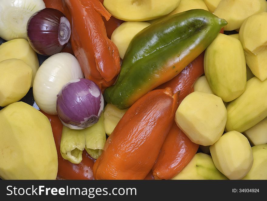 Variety of fresh vegetables --prepared for cooking