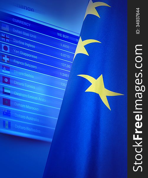 European union flag and quotes display. European union flag and quotes display