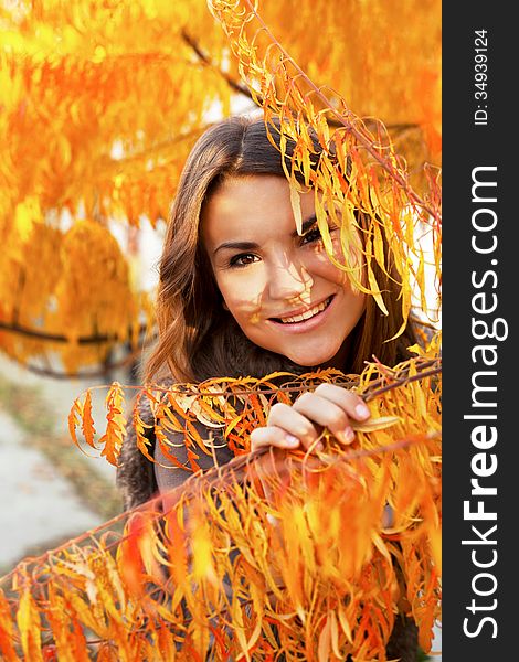 beautiful girl in autumn leaves-sensuality