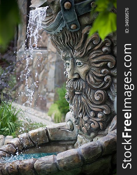Fountain in shape of Zeus head outdoor