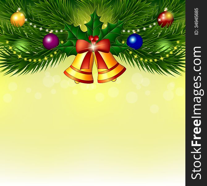 Background with Christmas tree, bells and balls