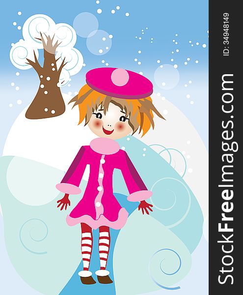 Winter card with girl