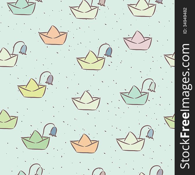 Seamless Childish Pattern With Paper Boats On The