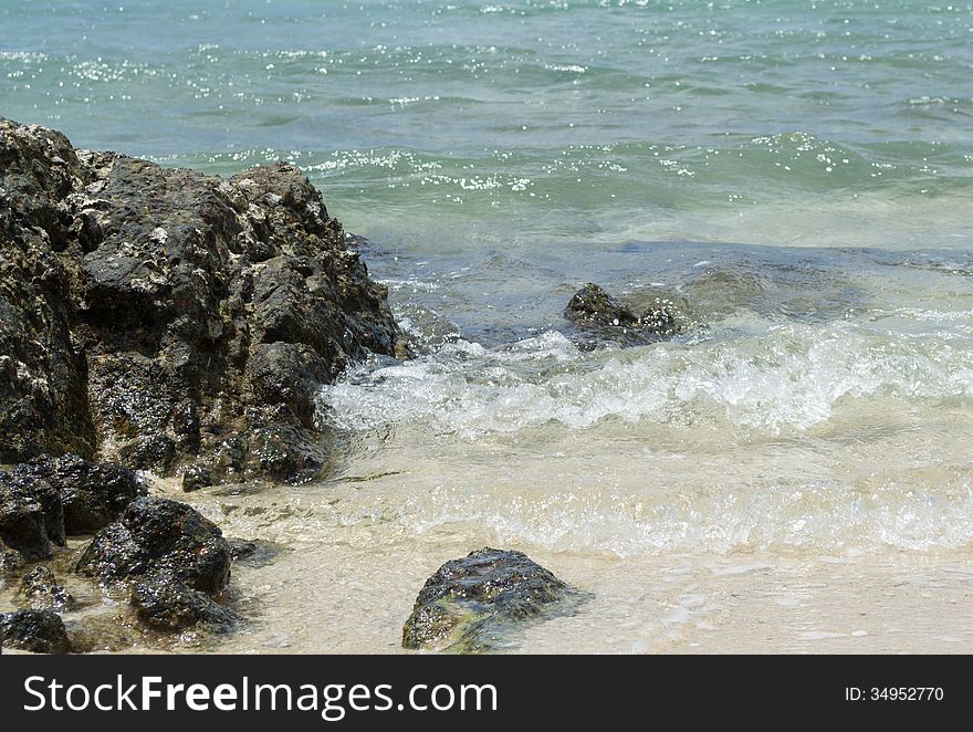 The stones beach on panwa beach. Phuket island.