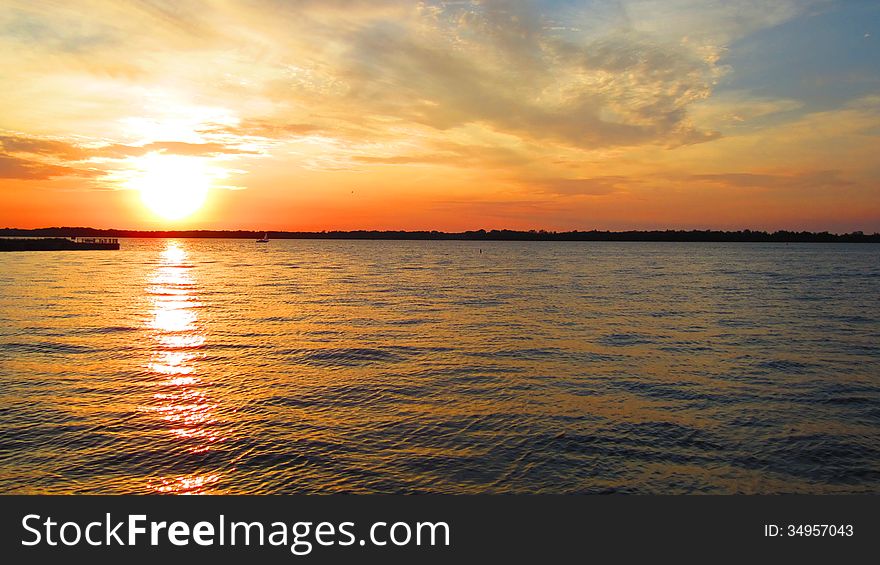 A bright colored sunset on lake Erie. A bright colored sunset on lake Erie.
