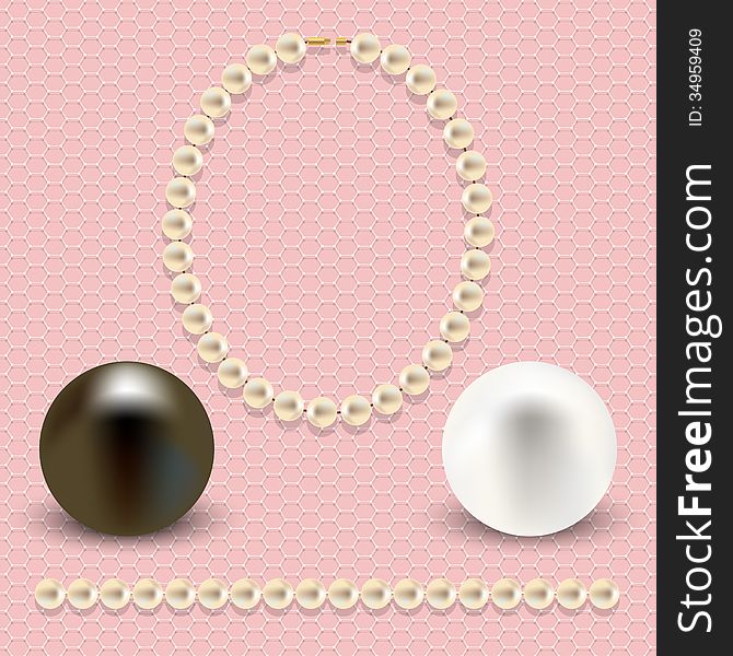 A collection of objects made ??of pearls on pink lace background. Can be used as an independent background, or greeting card. Vector illustration. A collection of objects made ??of pearls on pink lace background. Can be used as an independent background, or greeting card. Vector illustration.