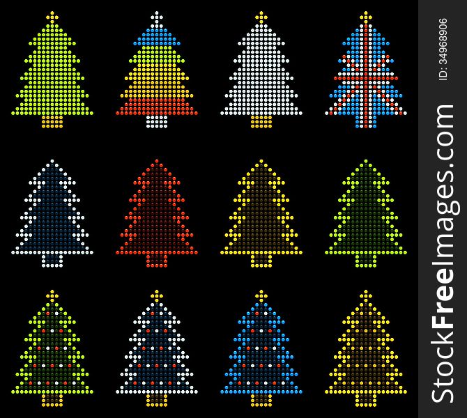 12 Christmas Trees in LED Dot Patterns. 12 Christmas Trees in LED Dot Patterns