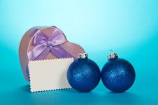 Original Gift Box Heart, Christmas Spheres And Royalty Free Stock Photo