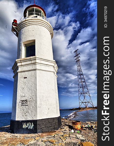 The sea beacon costs in the middle of the sea as a sign for the ships