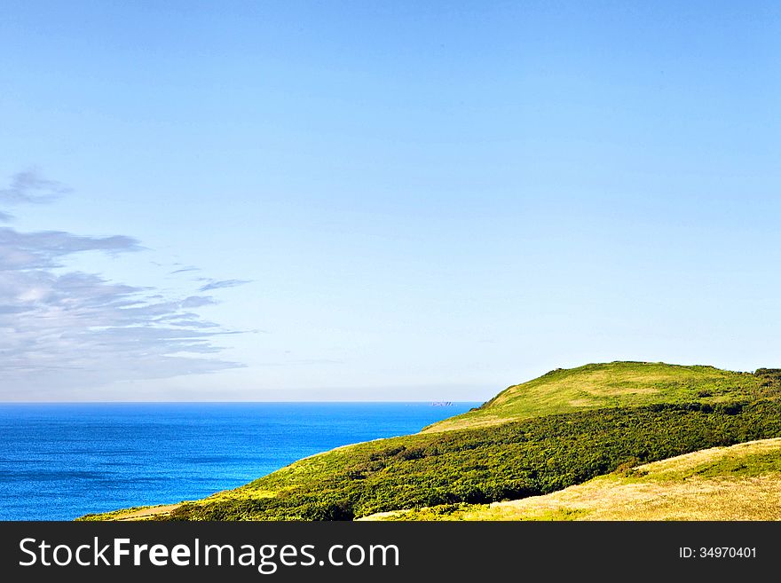 Sea landscape in the afternoon in the light of a bright sun