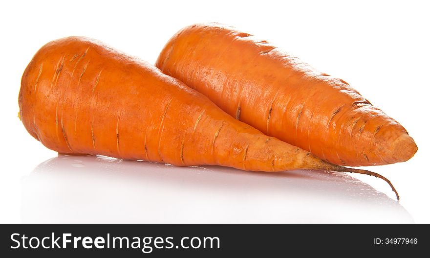 Two fresh carrots on white background