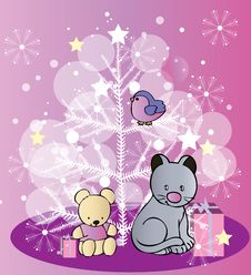New Year Tree With Funny Animals Stock Photography New Year Tree With Funny Animals Stock Photography