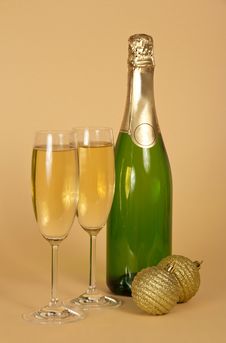 Bottle And Two Wine Glasses With Champagne Stock Photography Bottle And Two Wine Glasses With Champagne Stock Photography