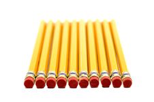 Row Of Yellow Pencils With Erasers In Foreground Royalty Free Stock Photo Row Of Yellow Pencils With Erasers In Foreground Royalty Free Stock Photo