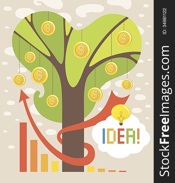 Money tree. Business idea. Vector concept illustration