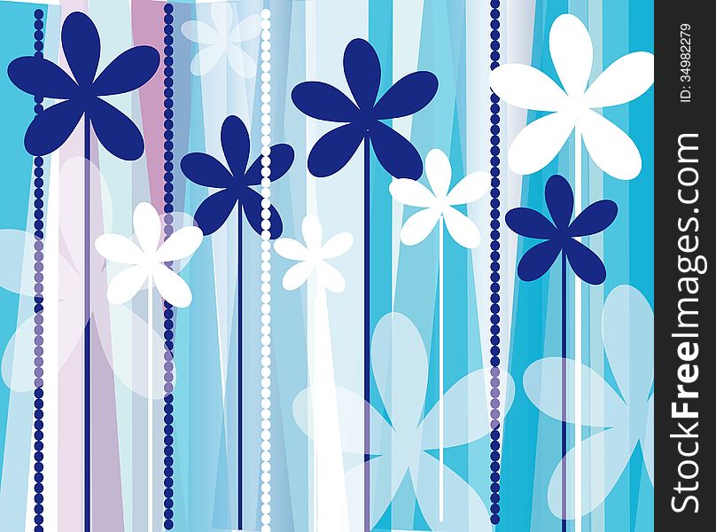 Blue And White Background With Flowers And Circles