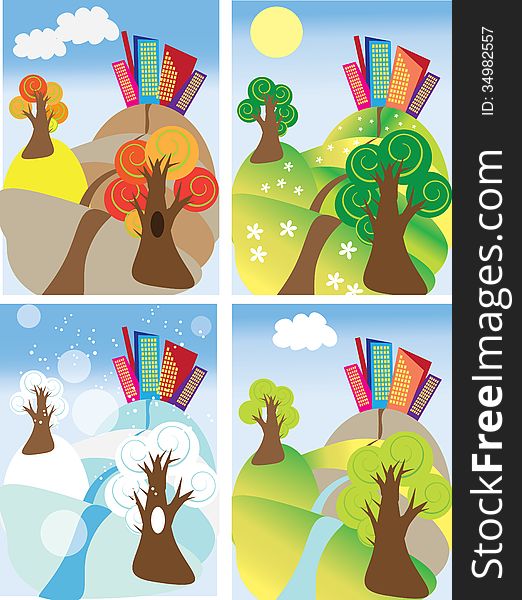 Vector graphic image with 4 seasons landscape. Vector graphic image with 4 seasons landscape