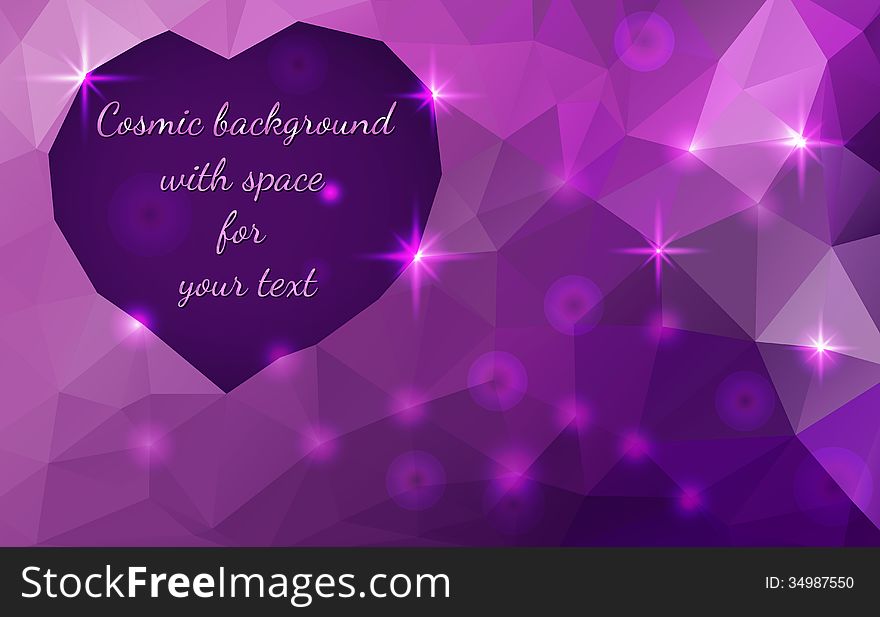 Vector abstract polygonal cosmic background, Heart shape space for text. Vector abstract polygonal cosmic background, Heart shape space for text