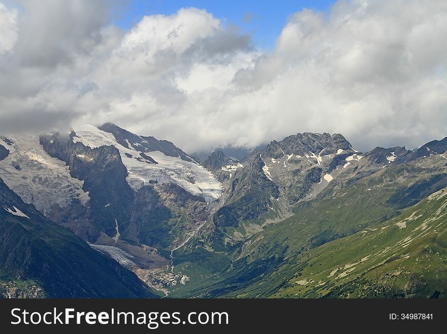 Mountain Peaks In Dombai.