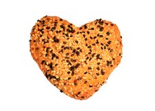 Heart Shaped Bread With Black And White Sesame Seeds, Isolated Royalty Free Stock Photos Heart Shaped Bread With Black And White Sesame Seeds, Isolated Royalty Free Stock Photos