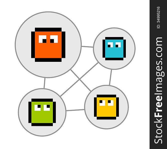 Pixel Characters In Social Networking Bubbles