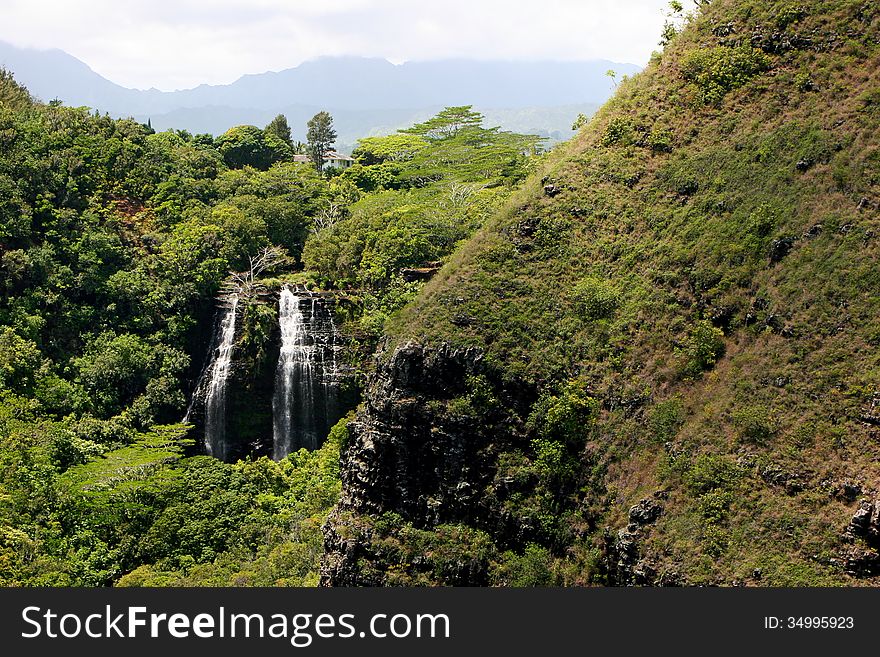 Opaekaa Falls Majestic Mountain Waterfall Kauai Island