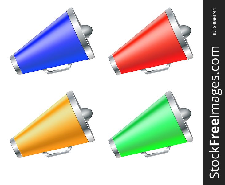 Vector illustration of colored megaphones. Vector illustration of colored megaphones