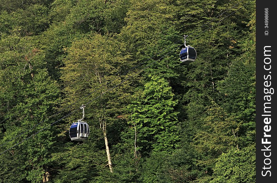 Cable car in the mountains. Rosa Khutor Alpine Resort. Krasnaya