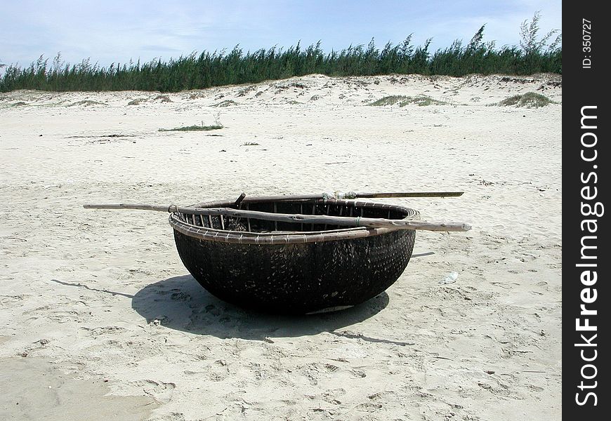 Picture of a homemade fishingboat at China beach. Picture of a homemade fishingboat at China beach