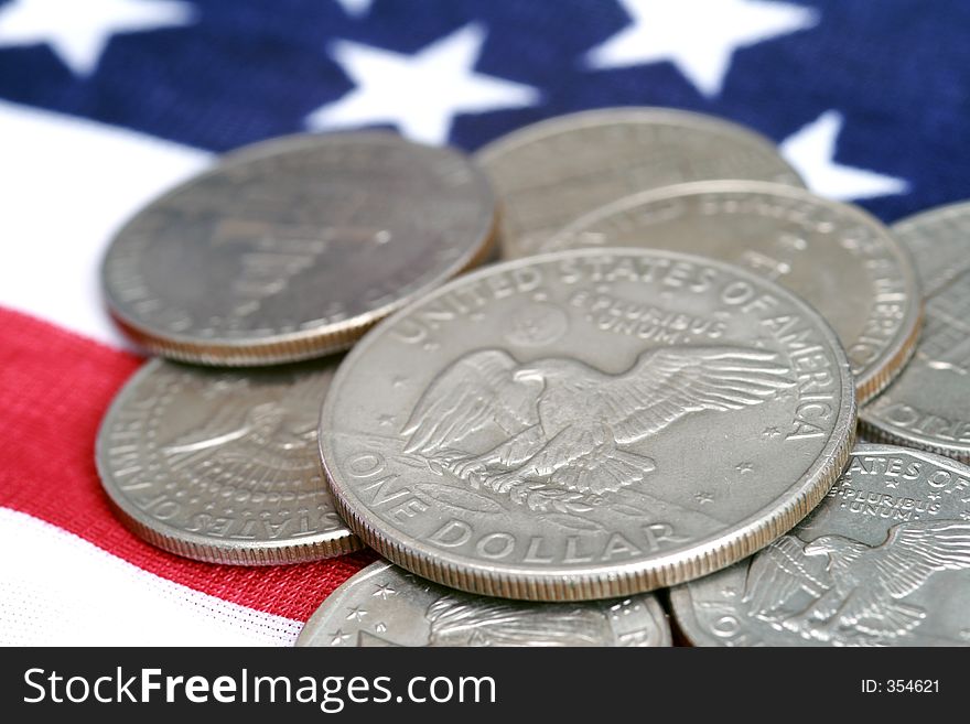 Coins and flag. Coins and flag