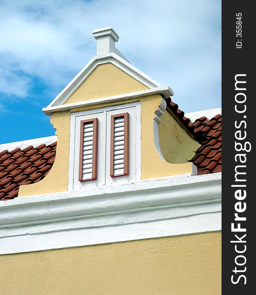 Caribbean Roof Top. Detail of an old Aruban house downtown Oranjestad, Aruba.