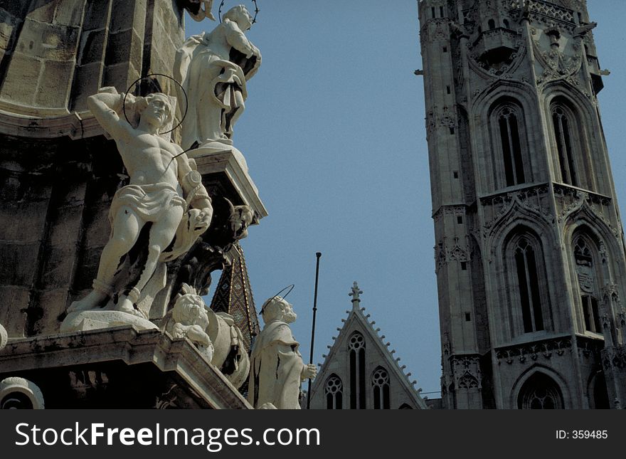 Sculptures on entrance of European Church. Sculptures on entrance of European Church