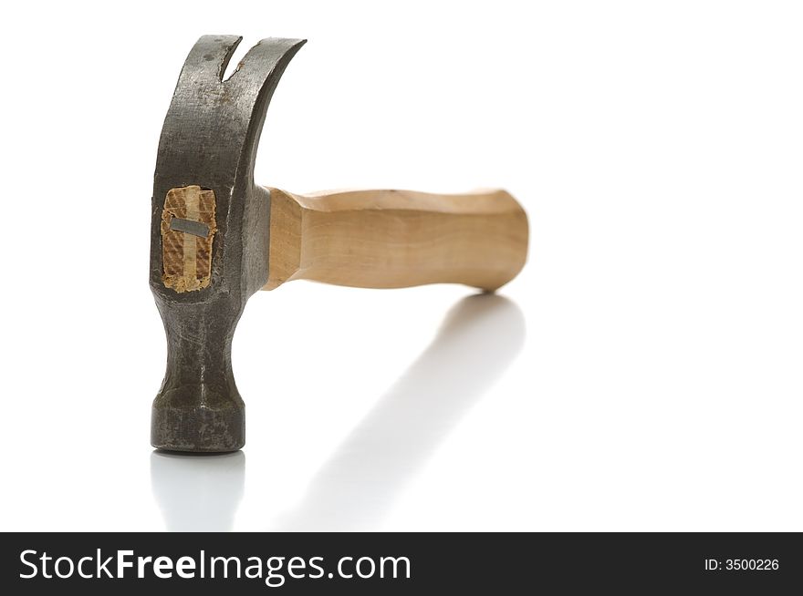Old claw hammer on white background with copy space. Old claw hammer on white background with copy space