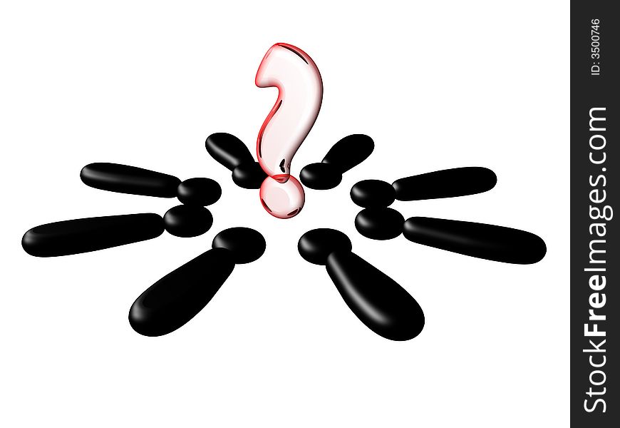 Conceptual 3d illustration of a question mark with exclamation marks