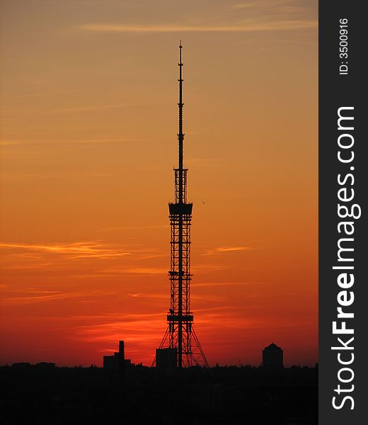 Telecommunication tower on sunset in Kiev, Ukraine. Telecommunication tower on sunset in Kiev, Ukraine.