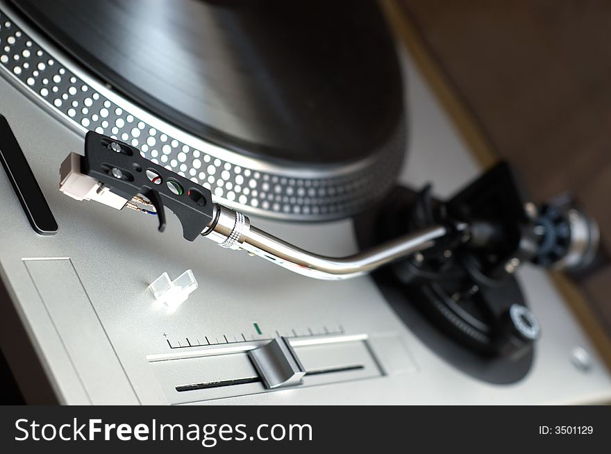 Vinyl disk player ready to use. selective focus.