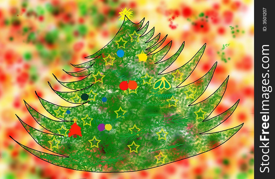 Colored background withChristmas tree, lights, feast