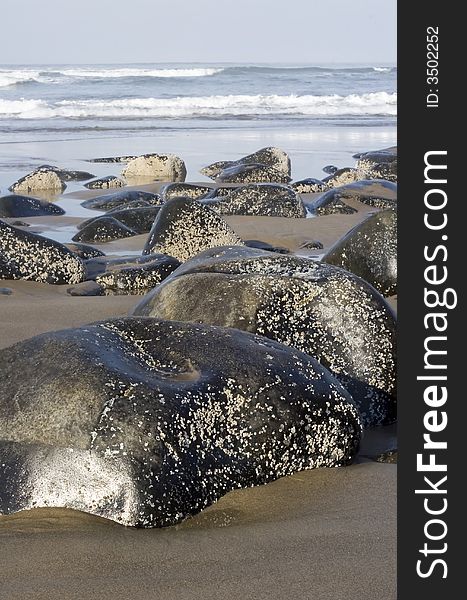 Pile of stones  on the ocean shore