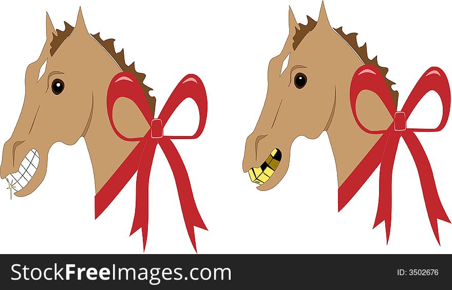 Two different gift horses; one with perfect gleaming teeth and one with yellow and missing teeth. Use one, the other, or both!. Two different gift horses; one with perfect gleaming teeth and one with yellow and missing teeth. Use one, the other, or both!
