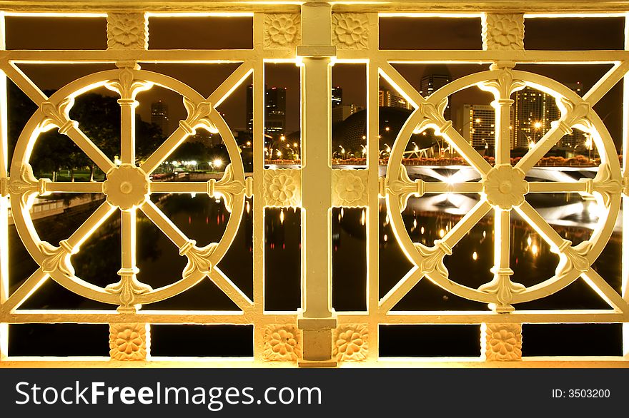 Floral patterns on steel colomns at a Bridge; Grills Structure. Floral patterns on steel colomns at a Bridge; Grills Structure.
