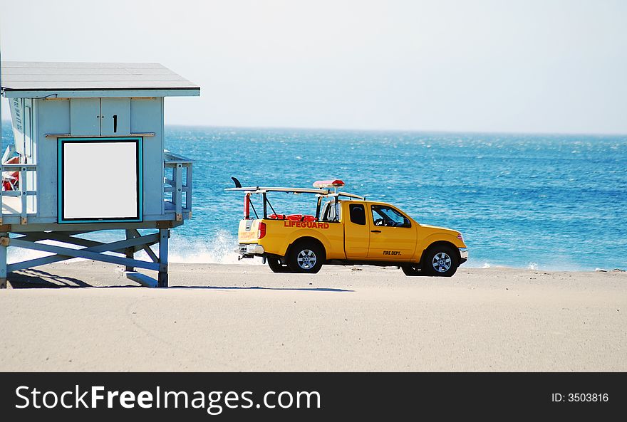 Lifeguard Pickup Truck on Beach Patrol. Lifeguard Pickup Truck on Beach Patrol