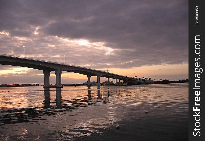 Memorial bridge at sunset in Clearwater Florida. Memorial bridge at sunset in Clearwater Florida.