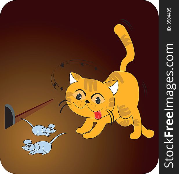 Illustration of Cat trying to catch the mice. Illustration of Cat trying to catch the mice.