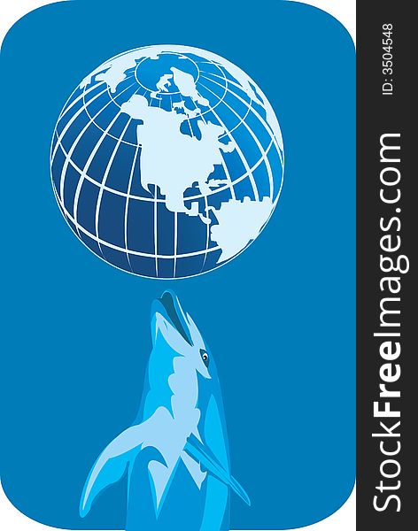 Illustration of Dolphin playing with globe. Illustration of Dolphin playing with globe