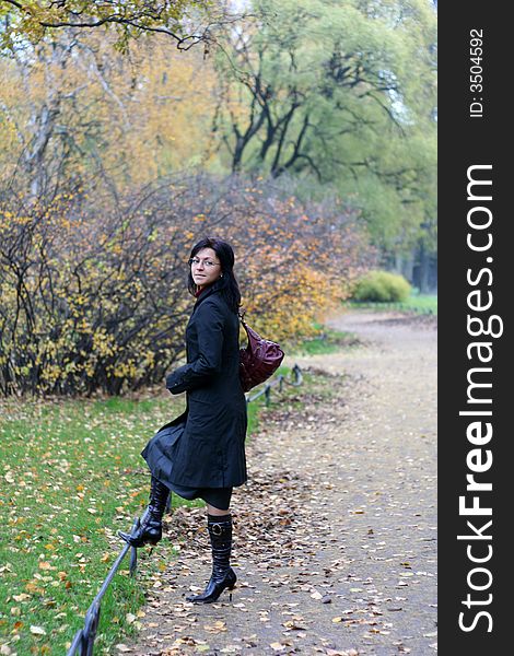 Young Woman In A Autumn Park