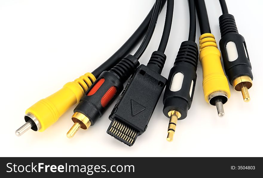 A set of connecting cables for home appliances. Object on a white background. A set of connecting cables for home appliances. Object on a white background.